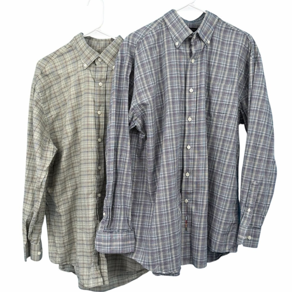 Greg Norman Collection Plaid Button Down Shirts - Gray and Tan. Lot of 2.
